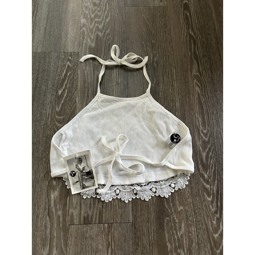 Vintage Embroidered Knit White Halter Backless Top 90s Festival Beach Boho - Picture 3 of 7